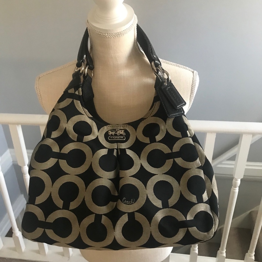 Coach Silver & Black Monogram Canvas & Leather Bag